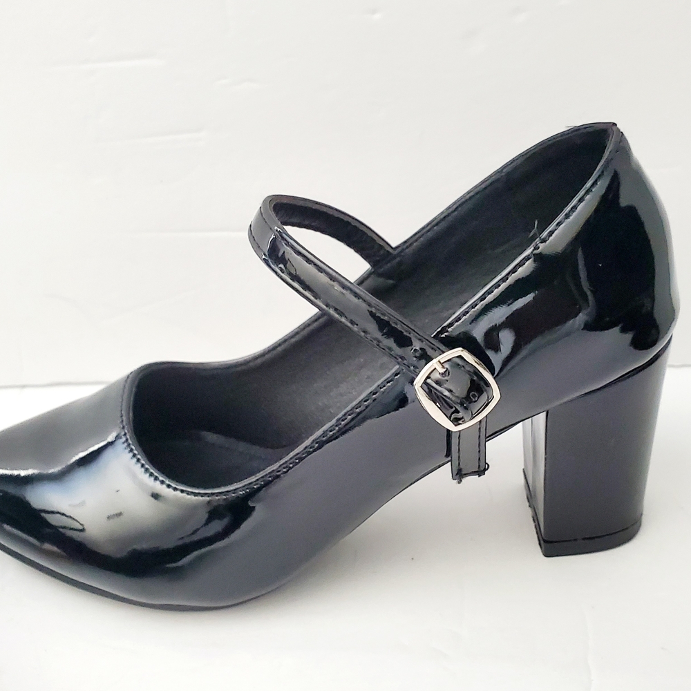 Black Patent Leather Block Heel Pumps